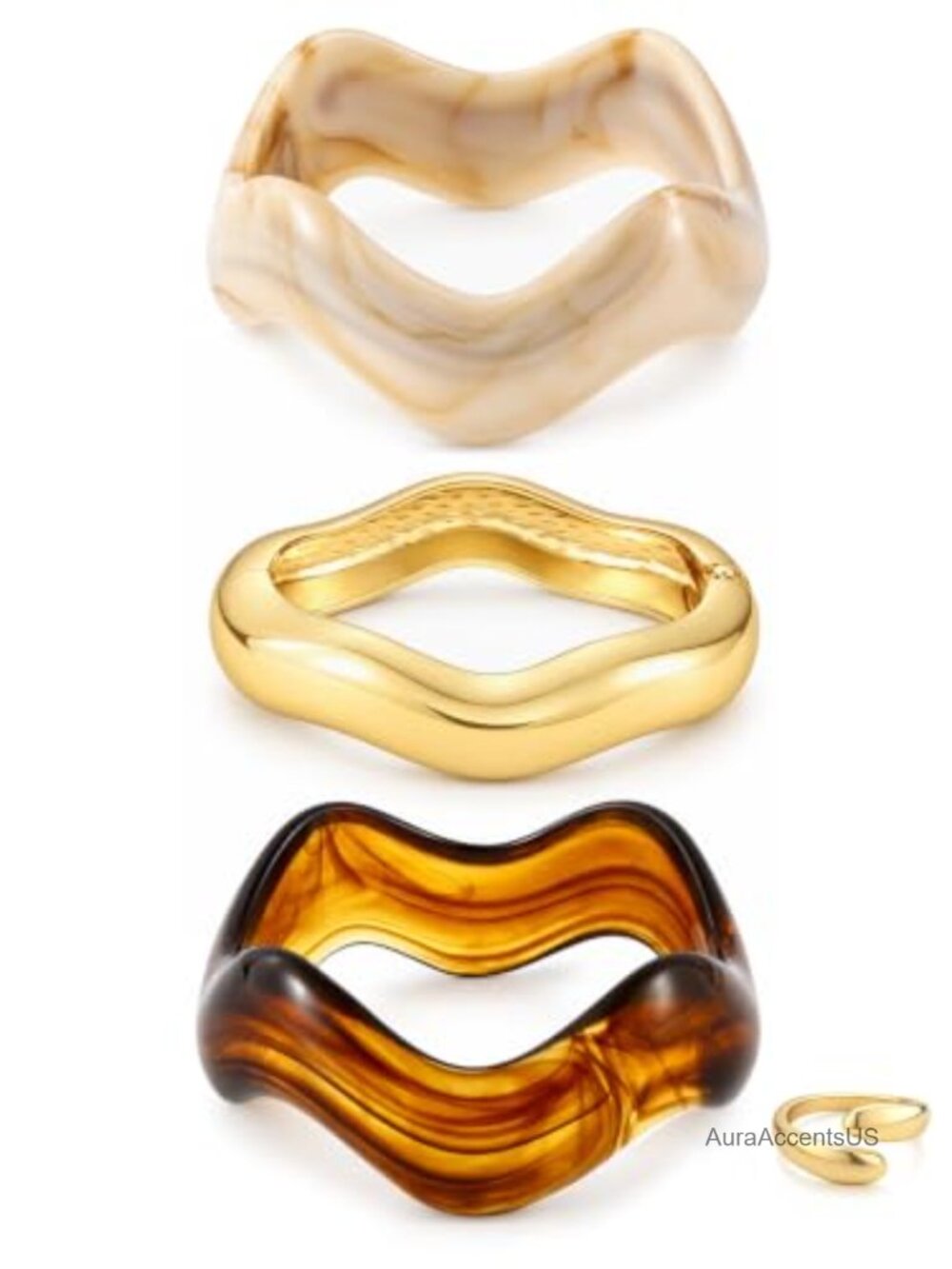 Chunky Acrylic Bangle Bracelets Stackable Resin Gold Cuff Ring Set Women Jewelry